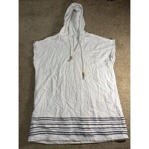 Easel Hooded Dress Women Medium Boho Cotton & Linen Wooden Beads Vacation Resort